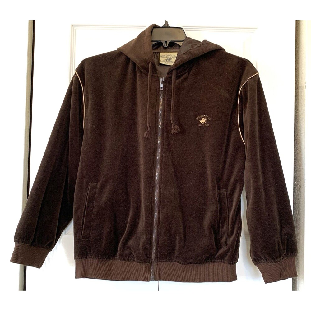 Beverly Hills Polo Club Velour Hoodie Unisex 14/16 Chocolate Fully Lined Y2K